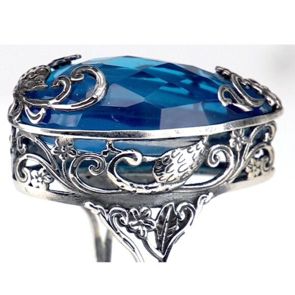 Caribbean Quartz (Triplet) Peacock Ring ( 25.90 ctw) - Size 7 - Picture 2 of 4